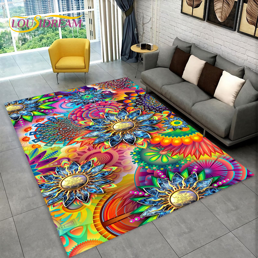 Kids Outdoor Area - Bohemia Mandala Geometric Area Rug,Carpet Rug
