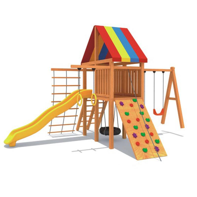 Kids Outdoor Swing Set With Slide - Children Cute Squirrel Play Center Wooden