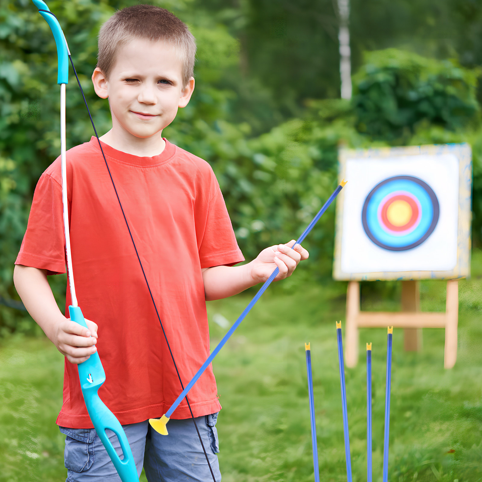 Kids Outdoor Archery Set - 6Pcs Kids Bow Suction Cup Arrows