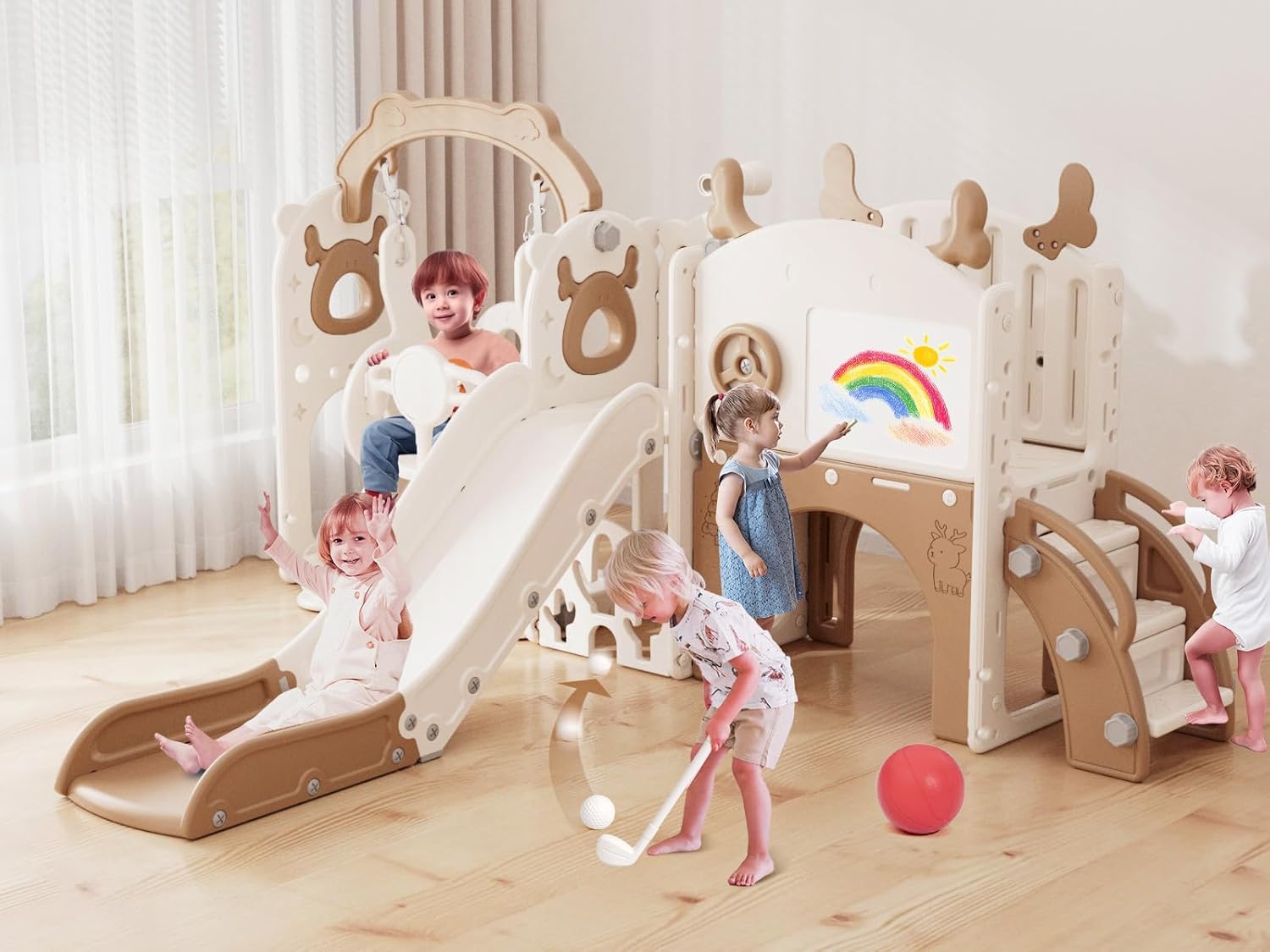 Kids Outdoor Swing Set With Slide - 13-in-1 Toddler Slide and Swing Set,