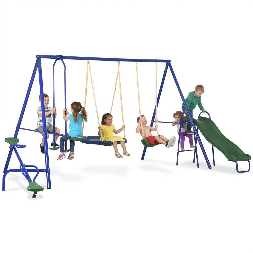 Kids Outdoor Swing Set With Slide - Swing Set for Backyard, 5 in