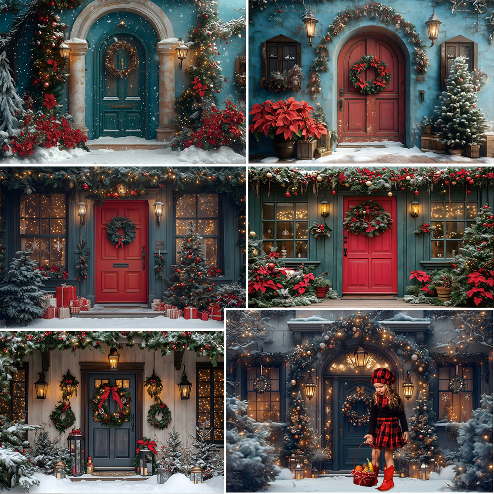 Kids Outdoor Xmas Gifts - Christmas Backdrop for Photography Wreaths Red