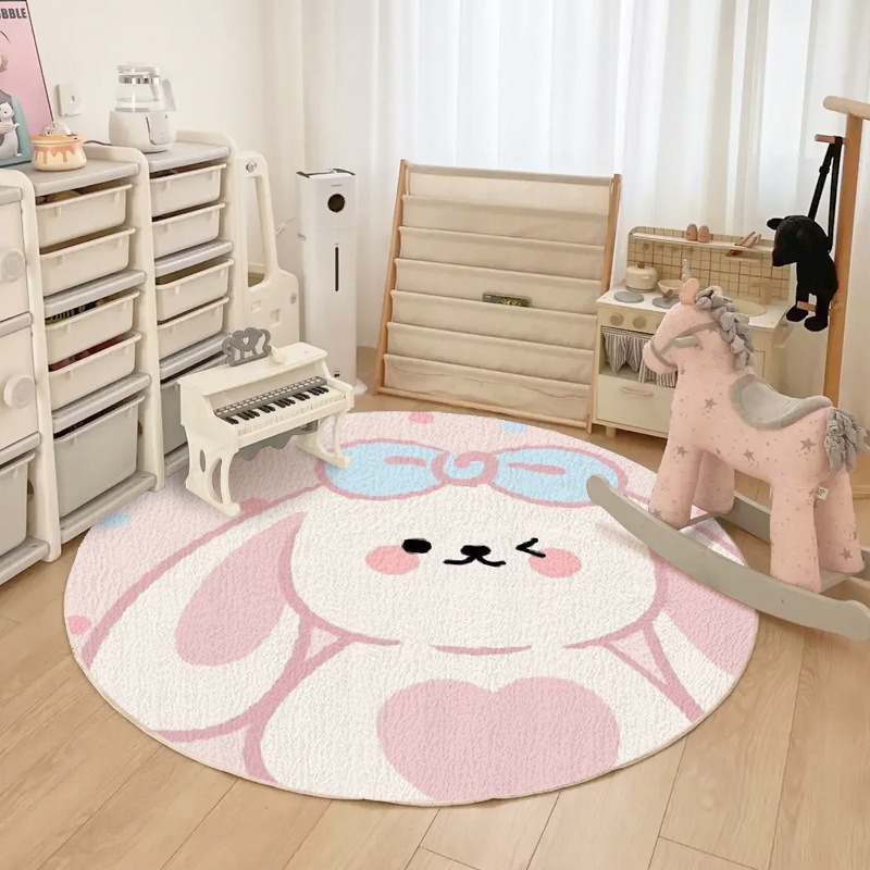Kids Outdoor Chair And Table - Round Rug Animal Print Cartoon Pattern