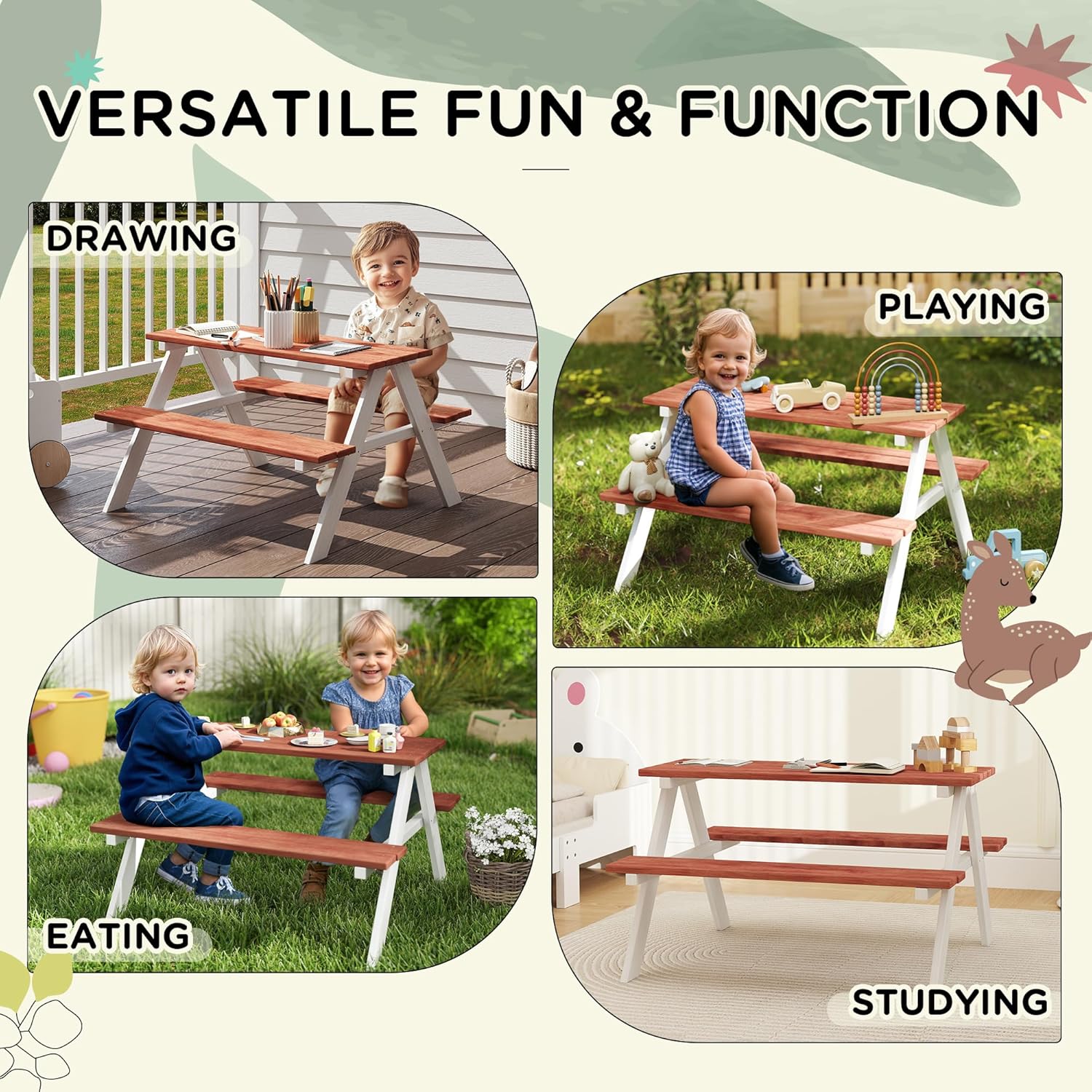Kids Picnic Table Set, Wooden  – обзор и цена Kids Outdoor Furniture Set
