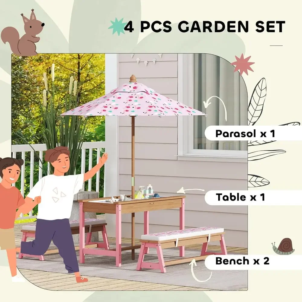 Wooden Picnic Table Set with U – обзор и цена Kids Outdoor Furniture Set