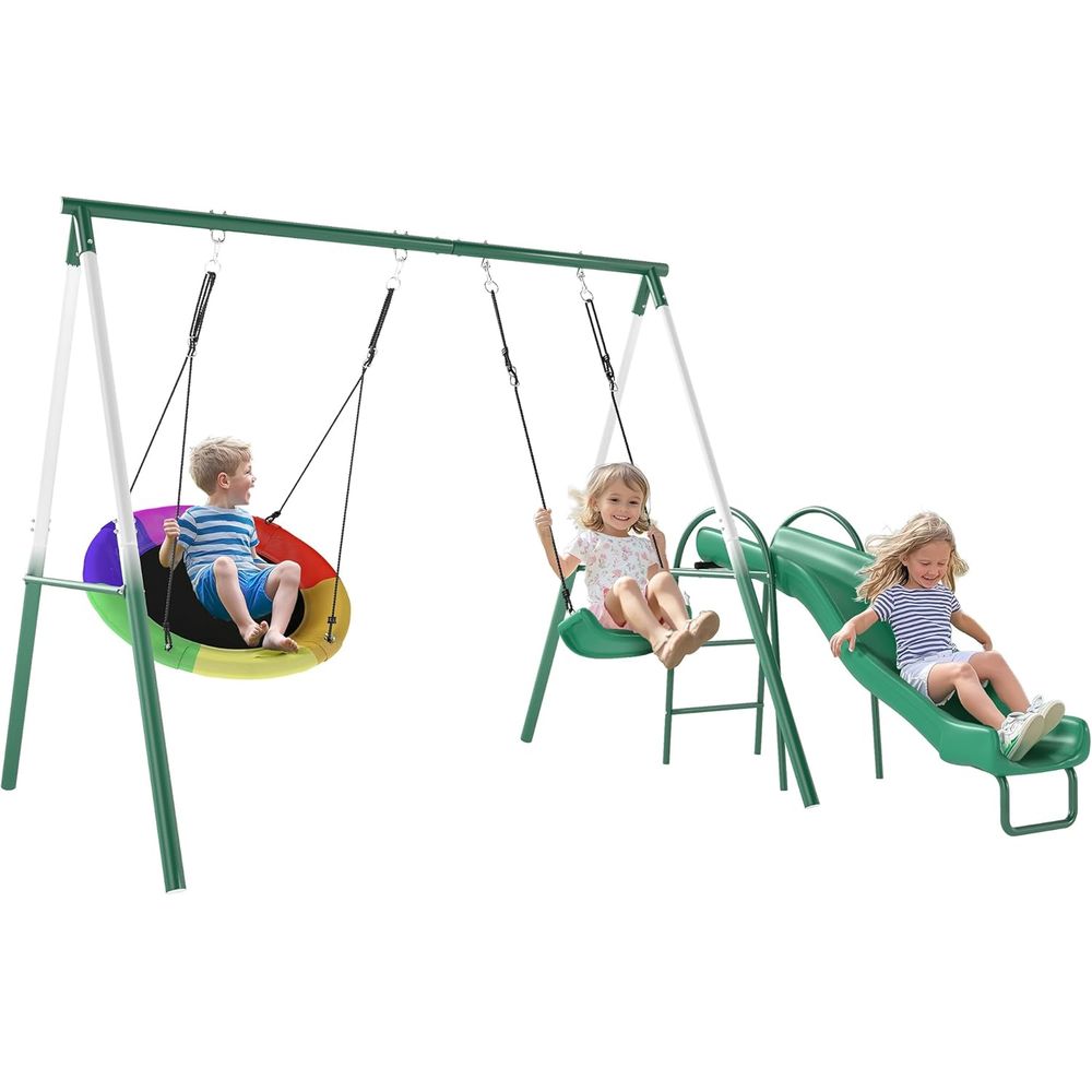 Adjustable Seat Swing and Sauc – обзор и цена Kids Outdoor Swing Set With Slide