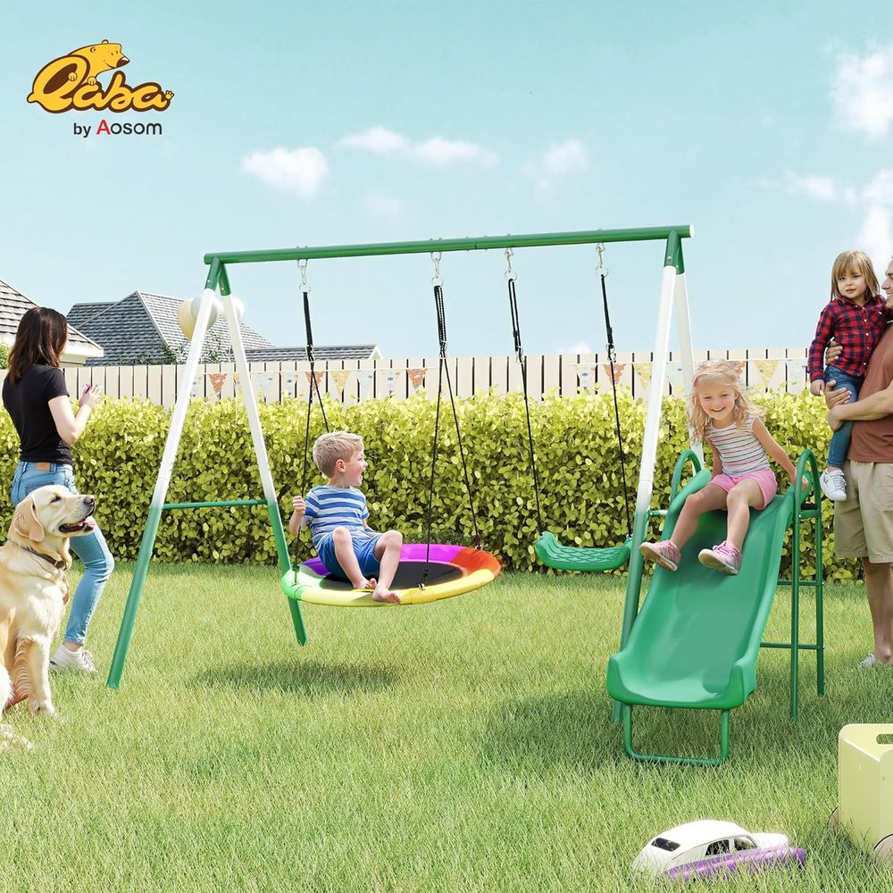 Adjustable Seat Swing and Sauc – обзор и цена Kids Outdoor Swing Set With Slide