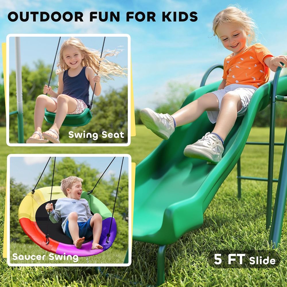 Adjustable Seat Swing and Sauc – обзор и цена Kids Outdoor Swing Set With Slide