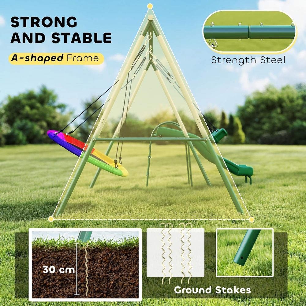 Adjustable Seat Swing and Sauc – обзор и цена Kids Outdoor Swing Set With Slide