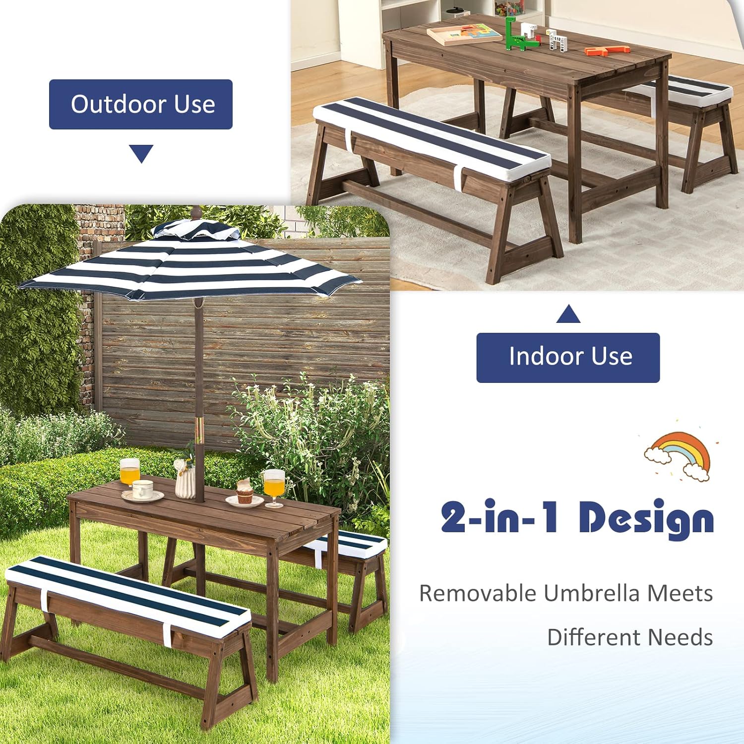Height Adjustable Wooden Kids  – обзор и цена Kids Outdoor Furniture Set