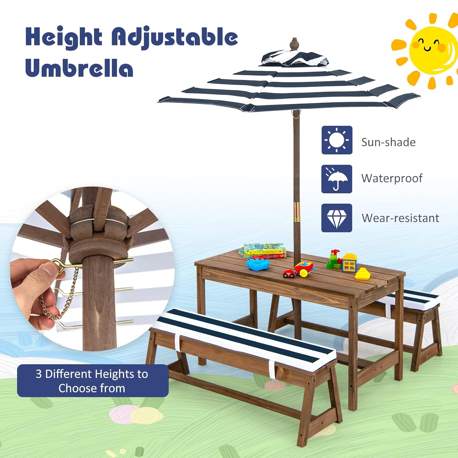 Height Adjustable Wooden Kids  – обзор и цена Kids Outdoor Furniture Set