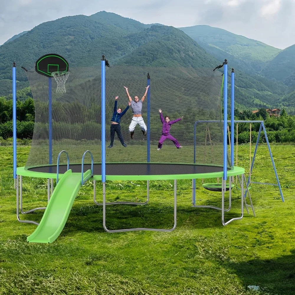 US Shipping 12-14FT Trampoline – обзор и цена Kids Outdoor Swing Set With Slide