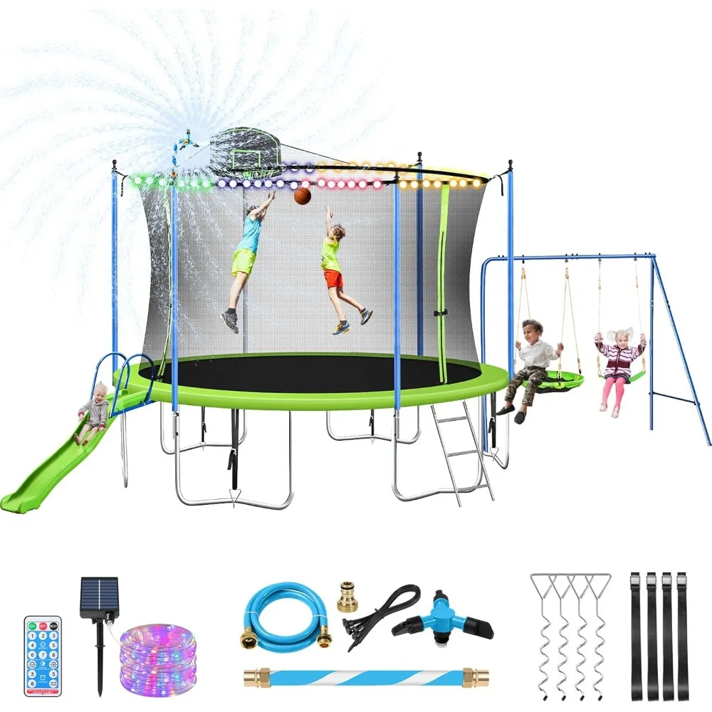 US Shipping 12-14FT Trampoline – обзор и цена Kids Outdoor Swing Set With Slide