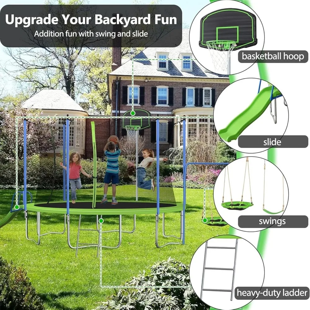 US Shipping 12-14FT Trampoline – обзор и цена Kids Outdoor Swing Set With Slide